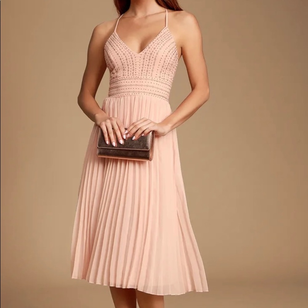 Peach Embroidered Midi Dress ✨